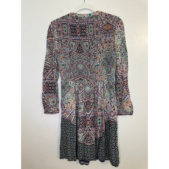 Maeve Anthropologie Smocked V-Neck Floral Tiled Long Sleeve Boho Dress Size XS - Picture 4 of 9